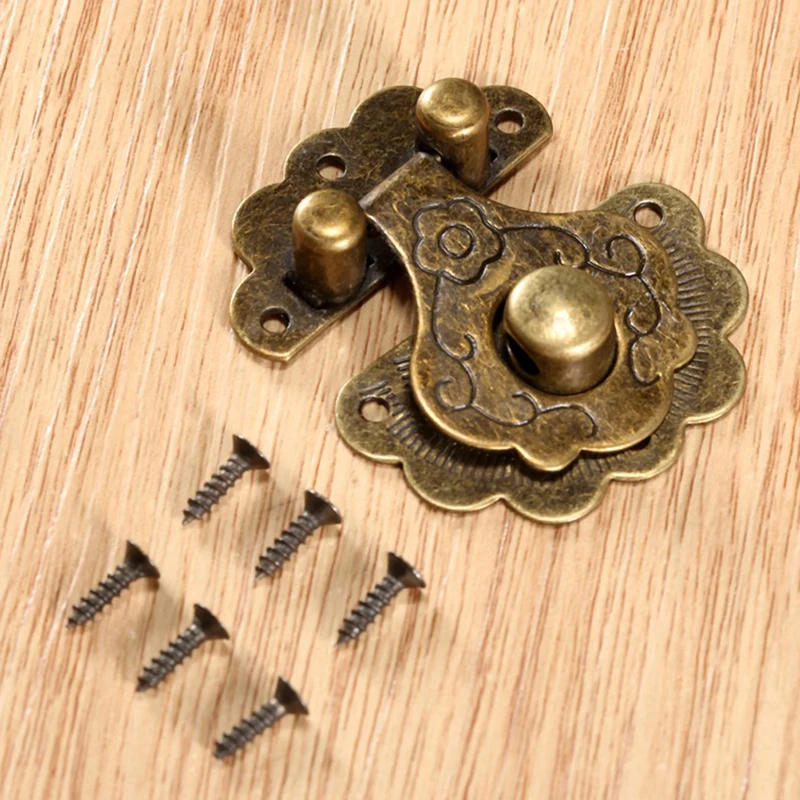 

1Set Metal Lock Hasp Hook With 6 screws Antique Bronze 40x36mm Decorative Wooden Box Case Chest Padlock Vintage Iron Hardware