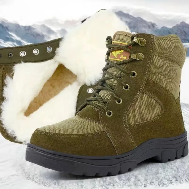 

Sshooer Men's Boots Warm Wool Plush Winter Boot Outdoor Snow Hiking Working Walking Army Military Shoes Anti-collision Toe Botas