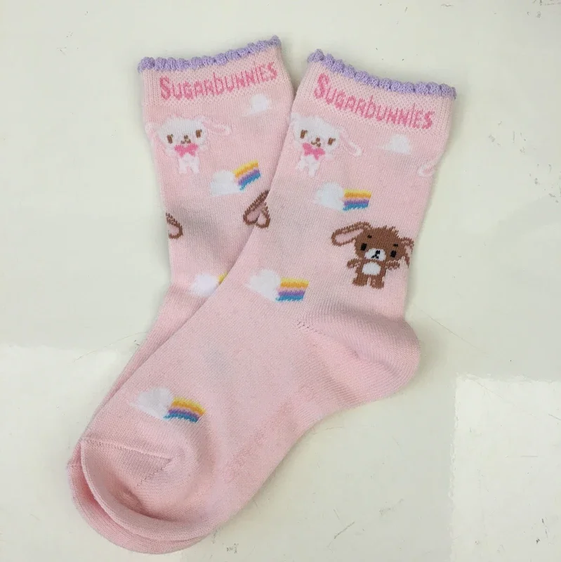 Cute Sugarbunnies Long Socks for Girls Kids Kawaii Cartoon Anime Pink Cotton Socks for girls long socks