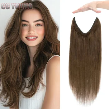100% Human Hair Wire Hair Extensions Fish line Adjustable Band Secret Clip ins Remy Hair Extension for Women Chocolate Brown