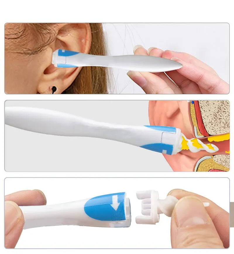Ear Wax Remover, Safe And Soft 360 Degree Spiral Silicone Ear Cleaning Kit  With 16 Washable Replacem