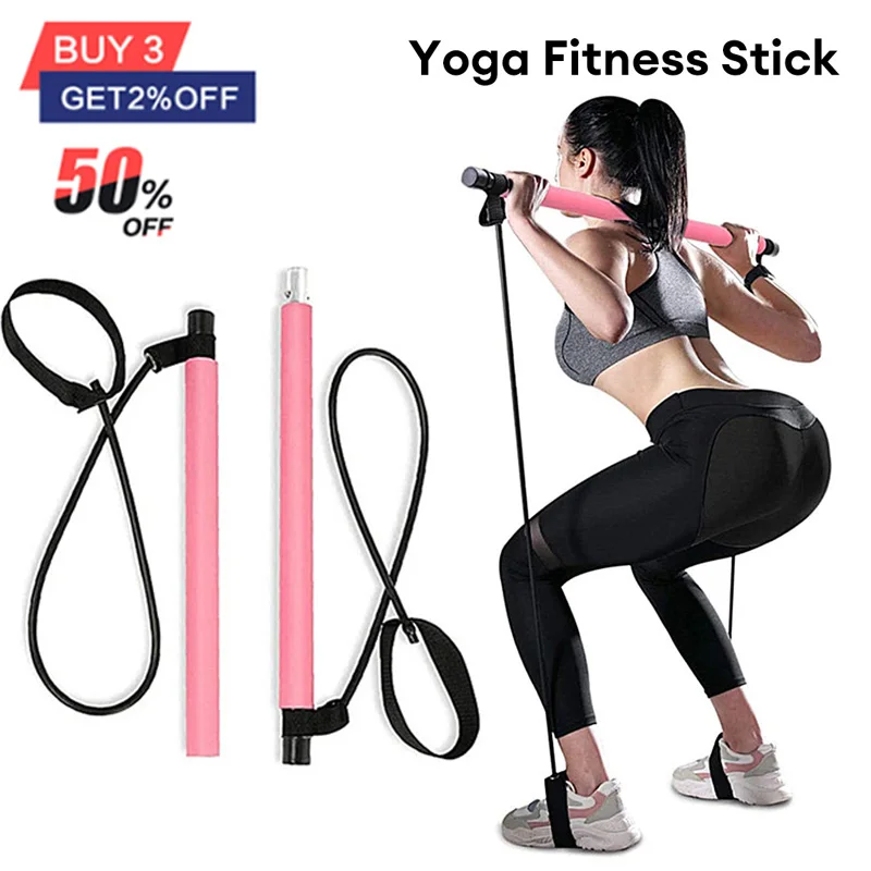 

Portable Yoga Pilates Bar Stick with Resistance Band Home Gym Muscle Toning Bar Fitness Stretching Sports Body Workout Exercise