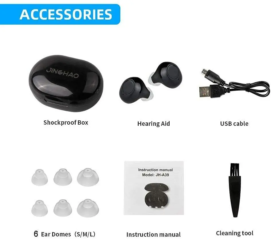 JINGHAO Hearing Aid Invisible Digital In-Ear Enhancer Sound Voice Amplifier Rechargeable 6