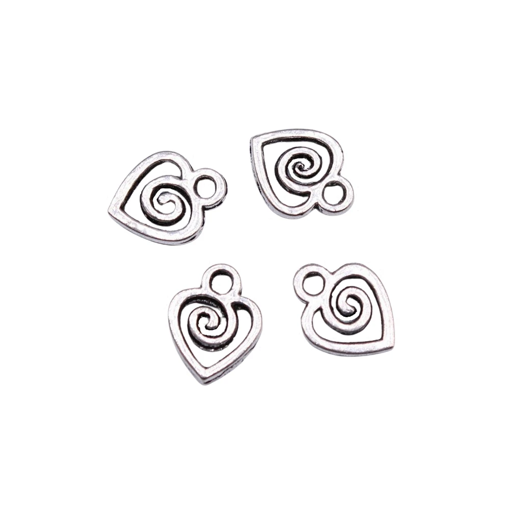 

40pcs/lot 10x7mm Swirl Heart Charms For Jewelry Making Antique Silver Color 0.39x0.28inch
