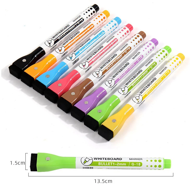 8/12Pcs 2024 새로운 학교 교실 용품 자기 지울 수있는 화이트 보드 펜 마커 건조 지우개 페이지 어린이 드로잉 펜