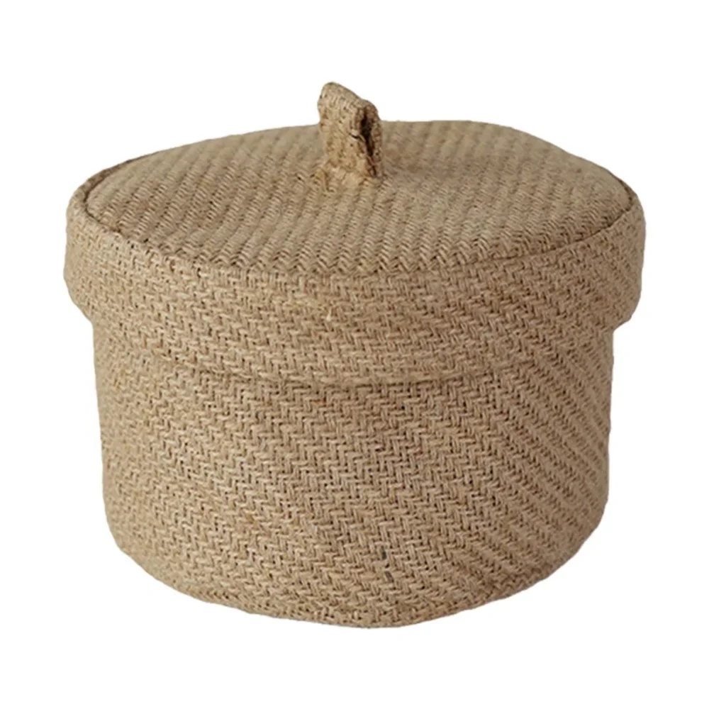 Weaving Snack Storage Box Jute  Sundries Storage Baskets With Lids Wardrobe Table Round Gift Box Wicker Seagrass Flower Pot 5