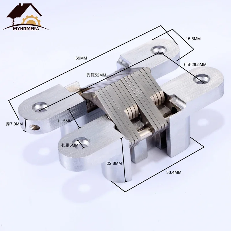 Stainless Steel Hidden Door Hinges 20kg 16*70mm Built-in Concealed Cross Heavy-loading Folding Doors Hinge Furniture Hardware for stainless steel hinges door hinges