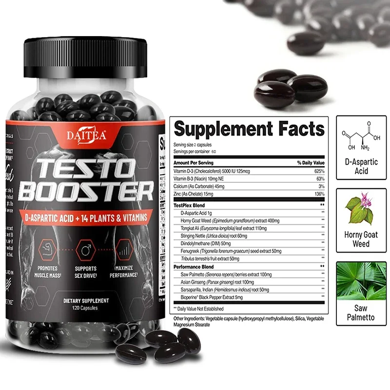 TESTO Supplement with D-Aspartic Acid and Vitamin D3 B3 Zinc โ Endurance, Power and Muscle Mass
