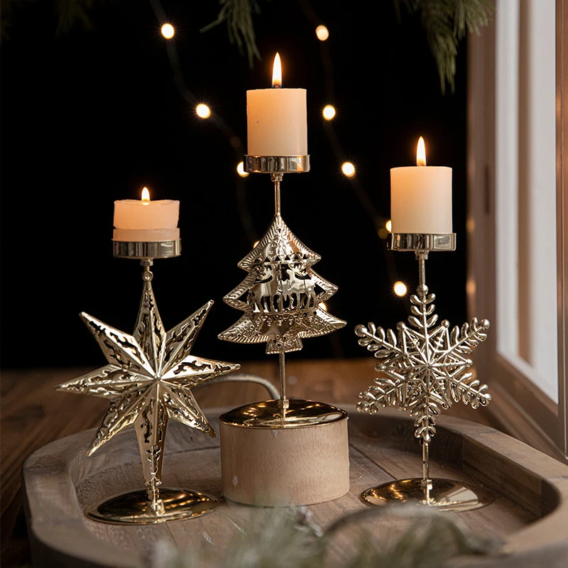 Christmas Golden Wrought Iron Candlestick Star Elk Decoration