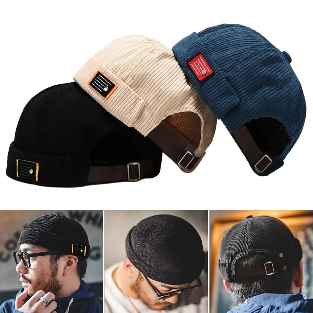 1pc Vintage Beanie Hats Spring Autumn Landlord Hat Streetwear Hip Hop Brimless Hat Corduroy Docker Cap Street Wear beanie hats