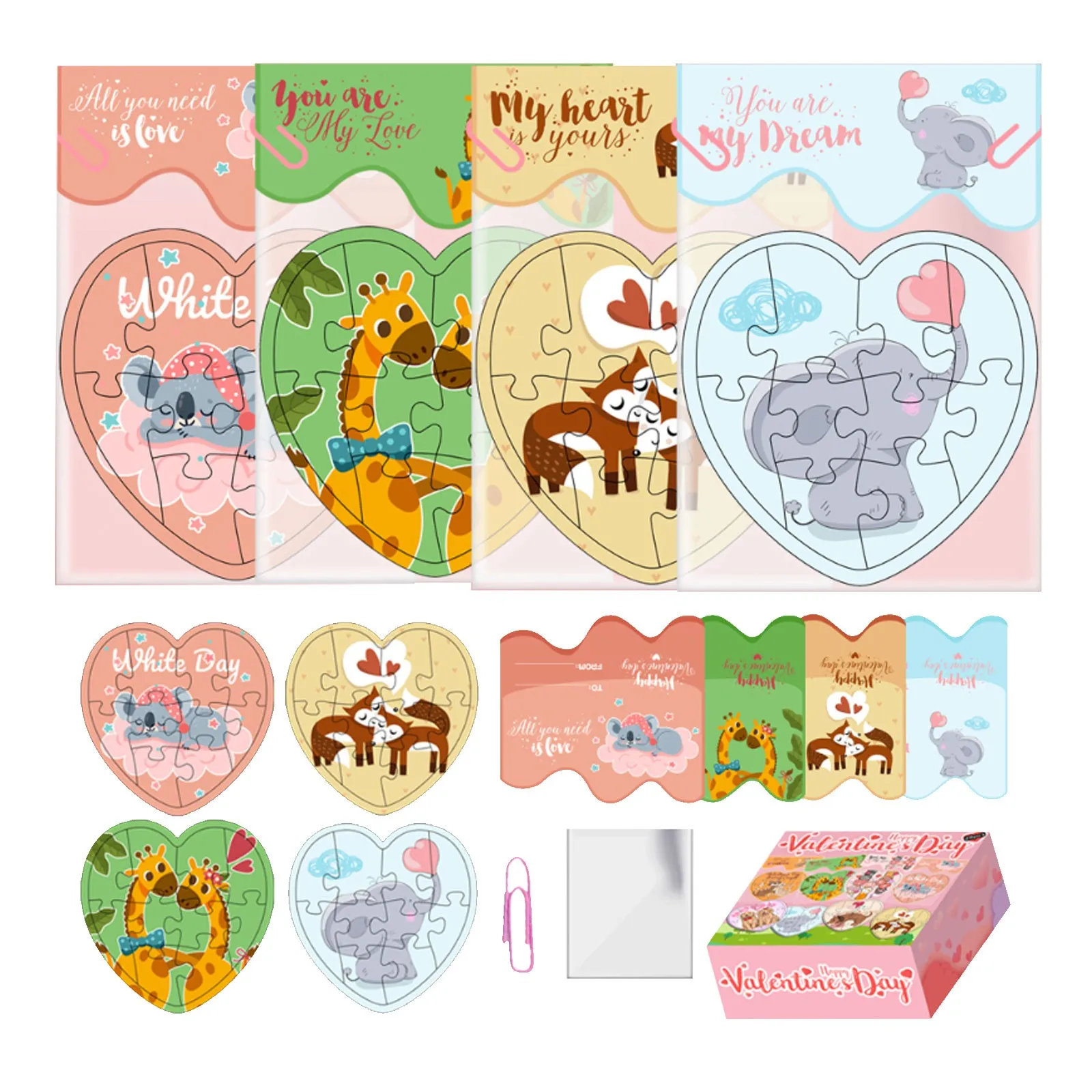Valentine's Day Card 28 Packs Of Children's Puzzles Valentine's Day DIY Greeting Cards School Classroom Exchange Gift A2play