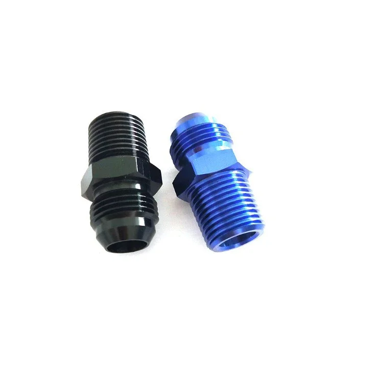 6AN Flare to 1/4 NPT Male Fuel Hose Fitting Adapter JIC 9/16-18 AN6 Male to 1/4 inch NPT Thread Pipe Adaptors Black Aluminu