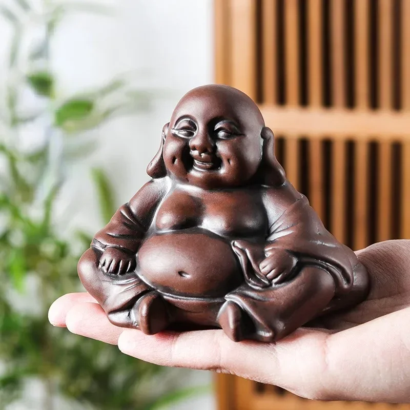 1Pc Yixing Purple Clay Tea Pet Character Buddha Statue Ornaments Handmade Tea Figurine Boutique Set Decoration tea pet ornaments