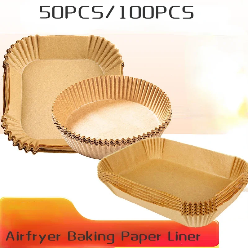 Air Fryer Liners Air Fryer Accessories 50/100PCS Disposable Air Fryer Paper Non-Stick Kitchen Baking Airfryer Mat Oilproof Micro-wave Barbecue Pad Baking Paper Liner