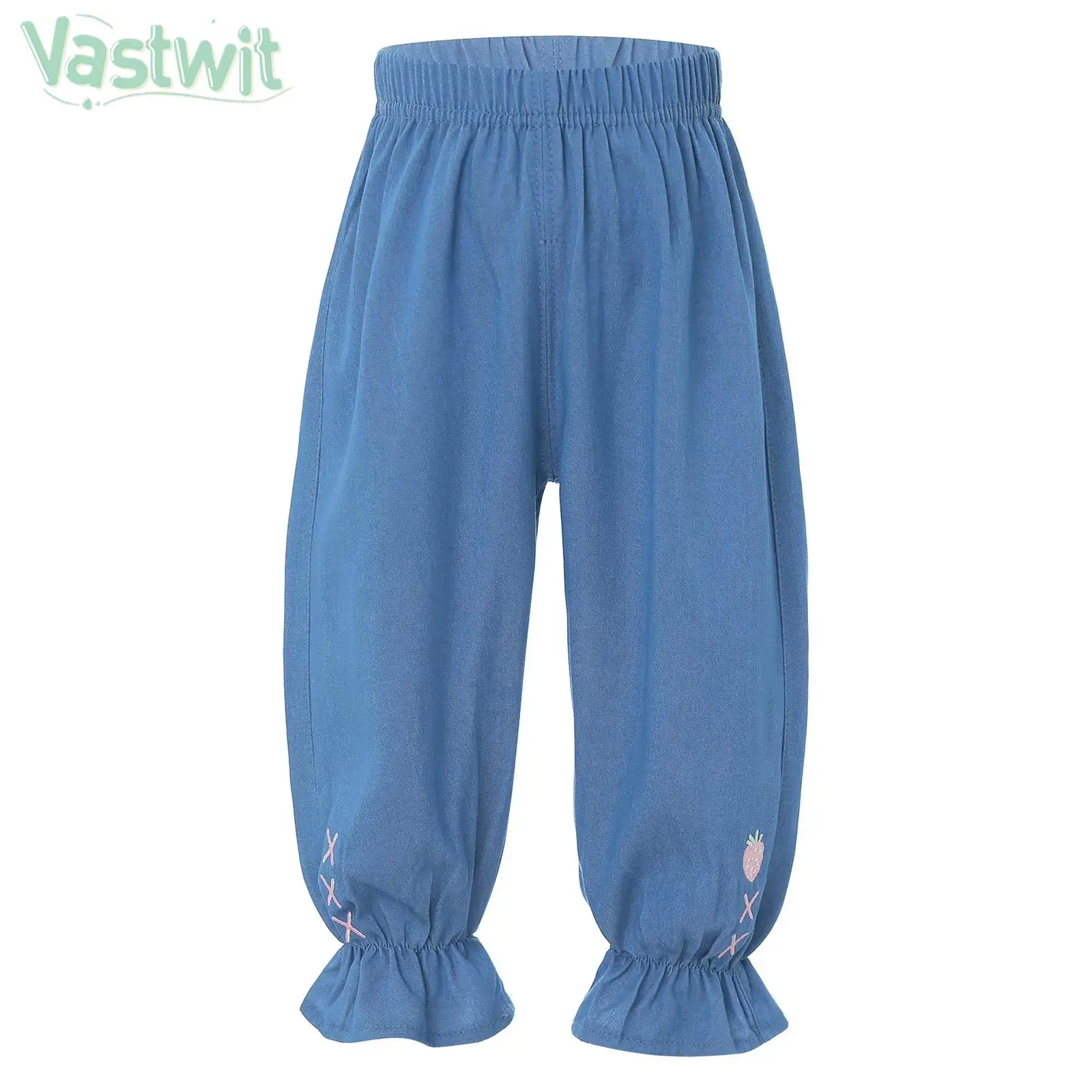 

Children Girls Summer Casual Preppy Style Jeans Elastic Waist Lightweight Loose Flare Pants Trouser Daily School Wear Homewear
