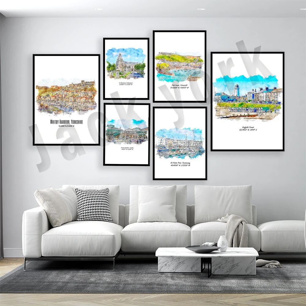 

Covent Garden, Weymouth Beach Clock Tower, Suffolk Coast, Suffolk Coast, Corfe Castle, Dorset architecture watercolor poster