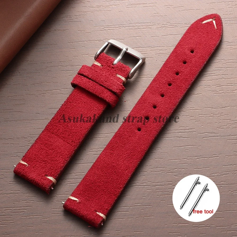 Genuine Leather Quick Release Watch Band with Soft Suede Strap - Calfskin Bracelet
