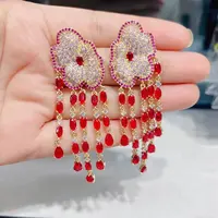 Bilincolor Luxury Elegant Blue Flower Tassel Earring for Women Christmas Gift 5