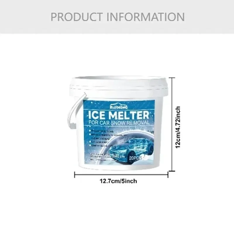 20 Pcs Snow Melter Tablets Safe Driveway Deicer Fast Acting & Effective Defrost De-Icing Ice Snow Melter for Car Windshields Rem