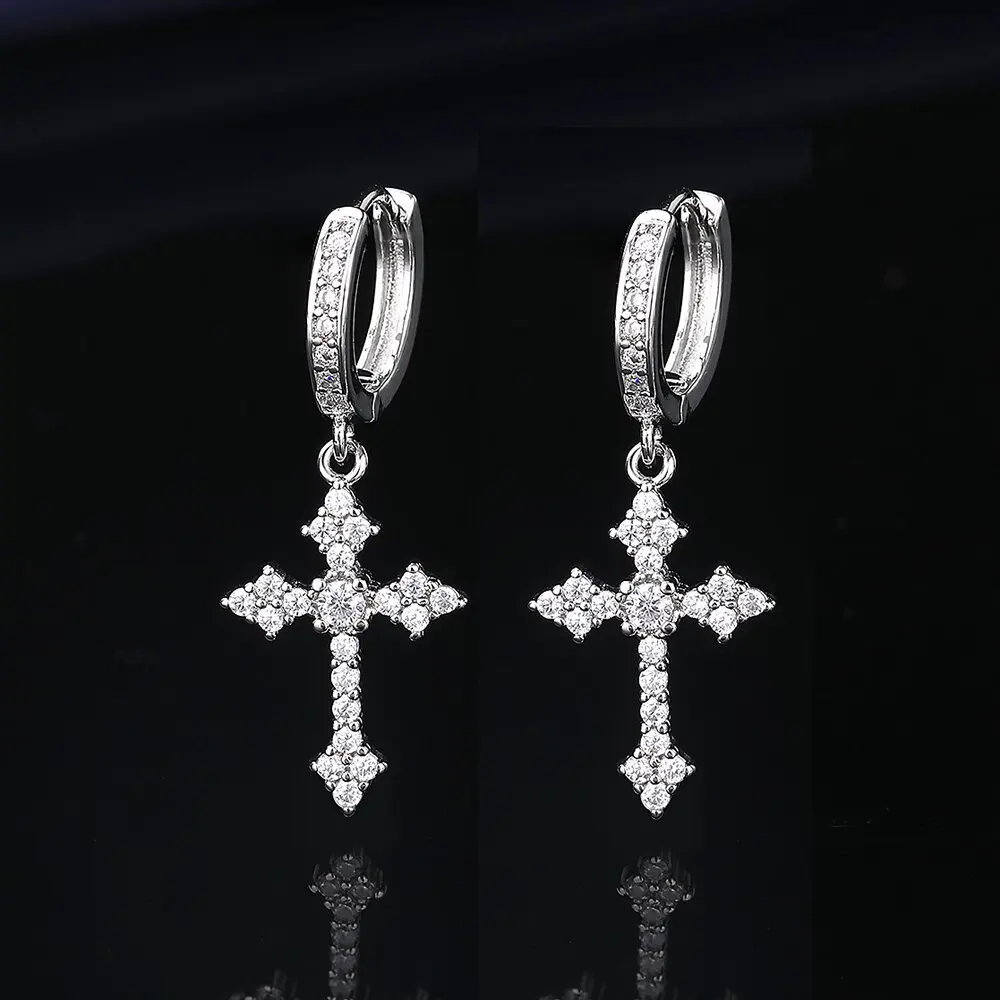 2024 Korean Wave New Ricky Same Classic Cross Earrings Fashion Zircon Men's Vintage Jewelry Accessories Gift 2