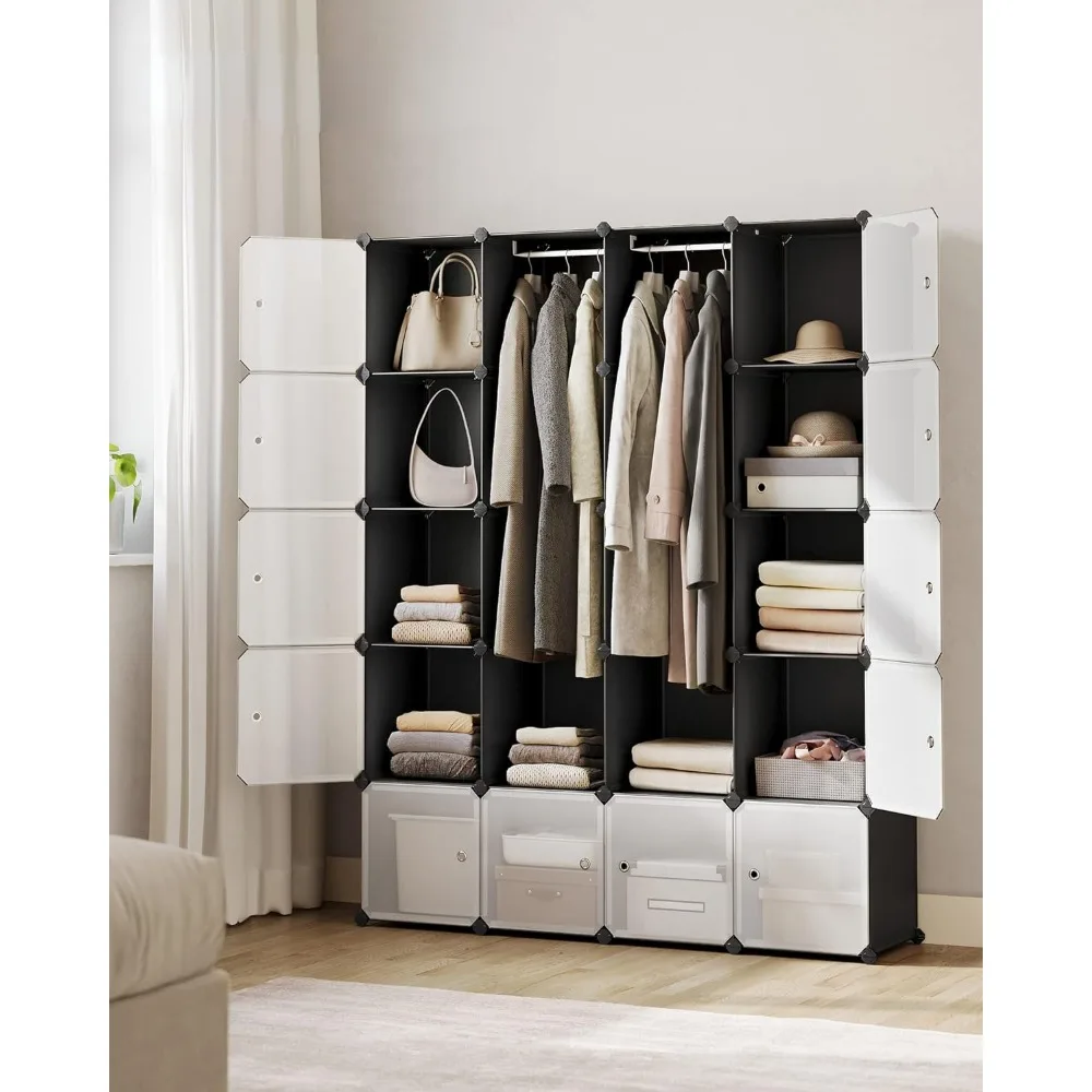 

Portable wardrobe cube storage box, plastic wardrobe modular shelf, with door and hanging rod, bedroom cabinet