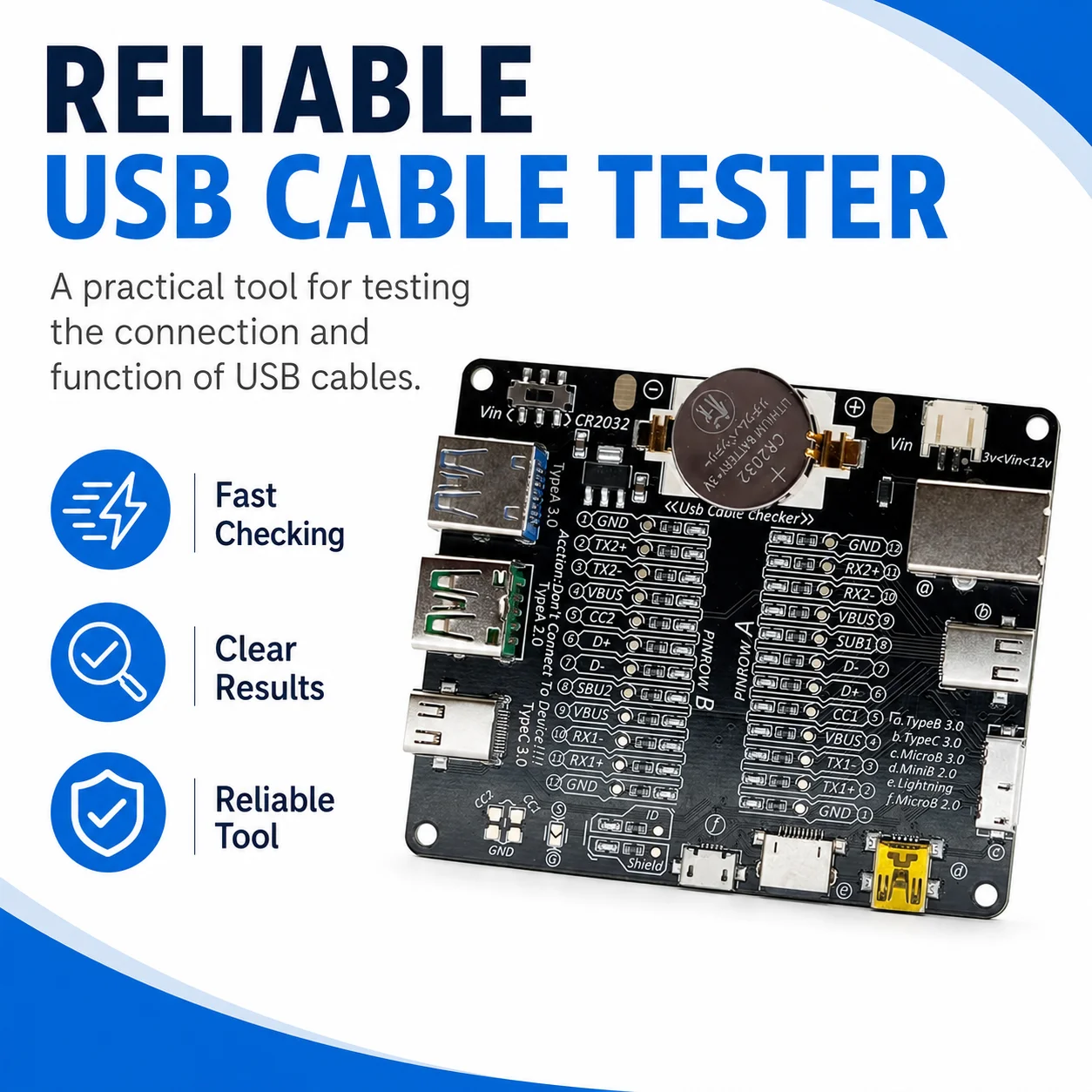 Universal USB Cable Tester and Detection Board for Short Circuit and Connectivity Testing