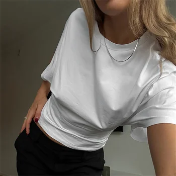 Women's Summer Loose Short-Sleeved T-Shirt Tops Waist Slimming Sweet And Hottie Design Sense Positive Shoulder Streetwear Top 1