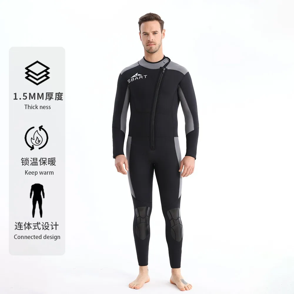 1.5MM Neoprene Wetsuit Man's Diving Suit With Thickened Thermal Swimwear  One-Piece Swimsuit Zippered Snorkeling Surf Clothing