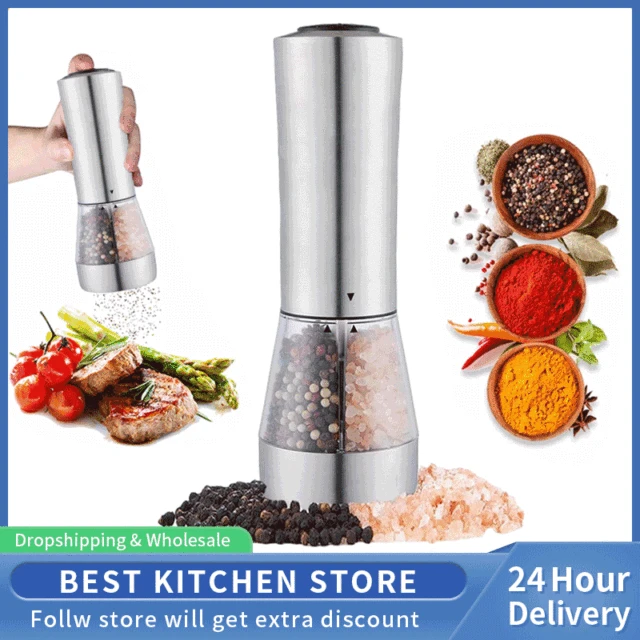 Stainless Steel Automatic Pepper Grinder Electronic Salt And Pepper Shakers  Mill