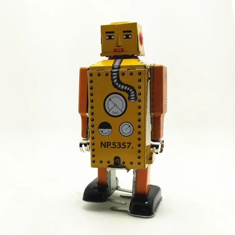 [Funny]  Adult Collection Retro Wind up toy Metal Tin The Yellow robot Mechanical toy Clockwork toy figures model kids gift