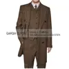 3 Pieces  Men's Suits Formal Single Breasted Slim Fit Herringbone Tweed Wool Middle Long Style  Groomsmen (Blazer+Vest+Pants) 3