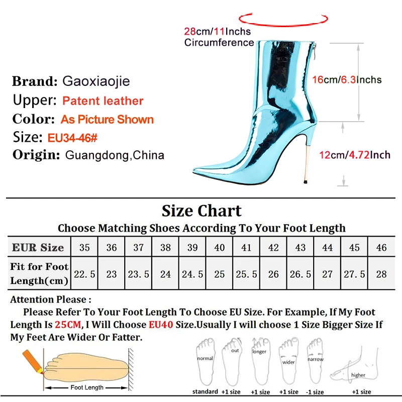 Shine Blue Mirror Women Boots Sexy Stilettos Pointed Toe Ladies Fashion Runway Booties Candy Color High Heels Side Zipper Bootie
