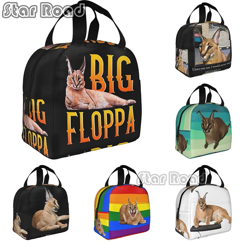 

Funny Big Floppa Resuable Lunch Box for Women Waterproof Cat Cooler Thermal Food Insulated Lunch Bag Kids School Children