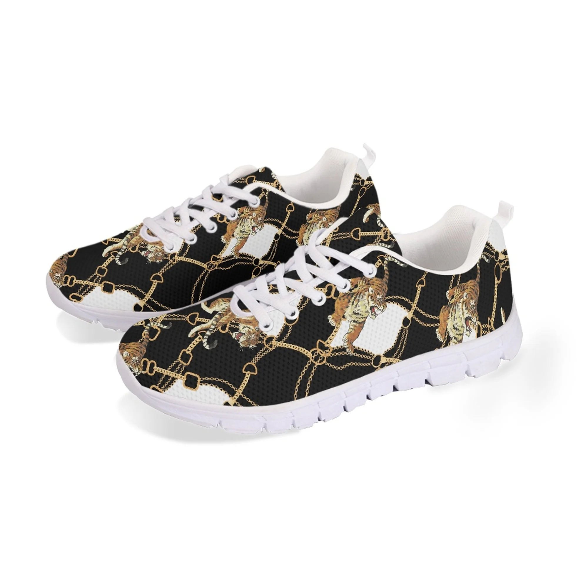 Yikeluo Men Baroque Chain Tiger Print Casual Sneakers Breathable Sport Flat Shoes for men Lightweight Lace Up Footwear Zapatos
