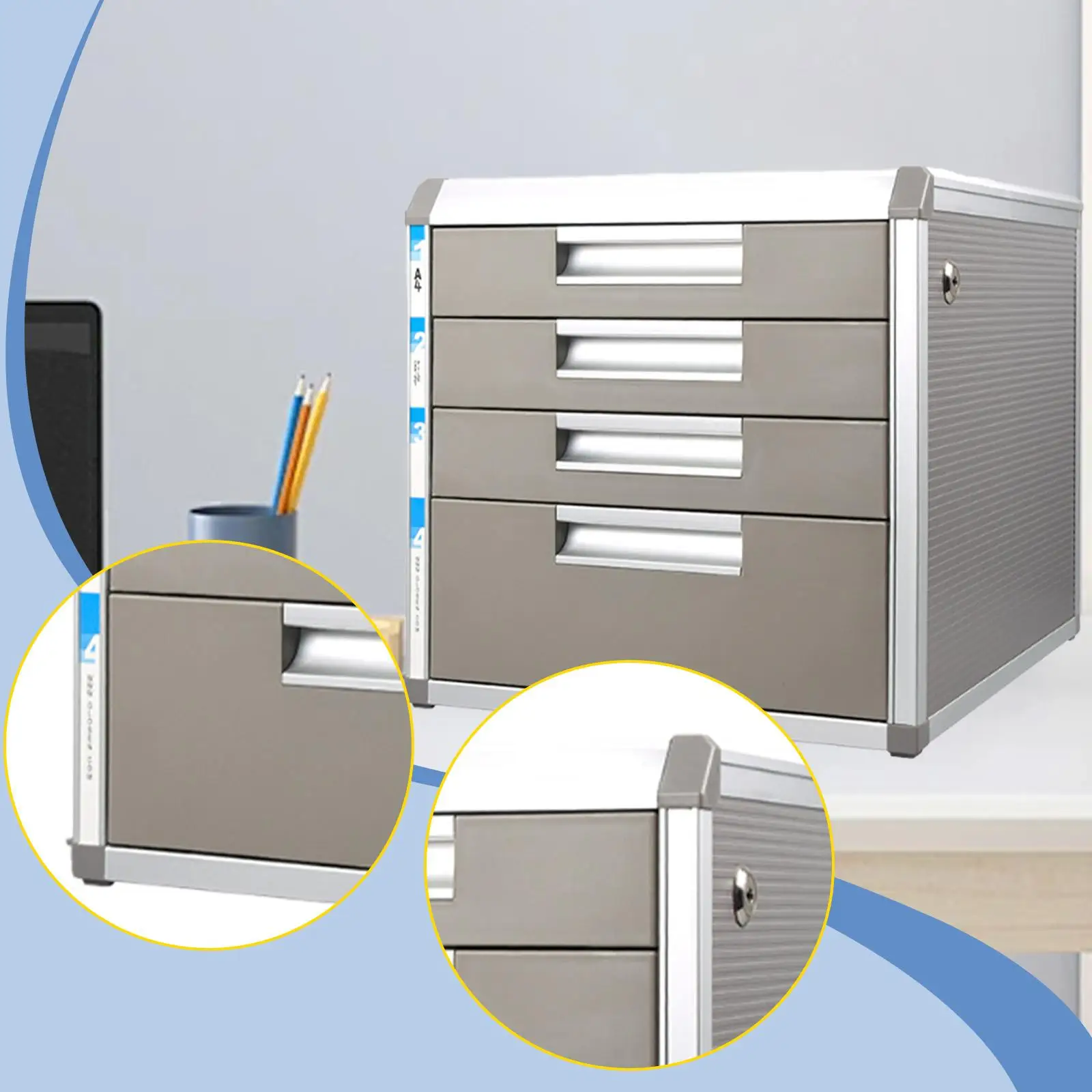 File Cabinet Filing Organizer Locking Desk Organizer with 4 Drawers for School Office Supply Home Study Working Accessories File Cabinet Filing Organizer Locking Desk Organizer with 4 Drawers for School Office Supply Home Study Working Accessories