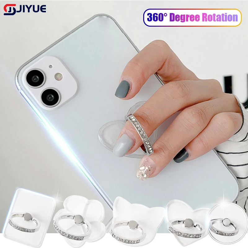 Clear Diamond Ring Phone Holder with 360° Rotation Finger Grip