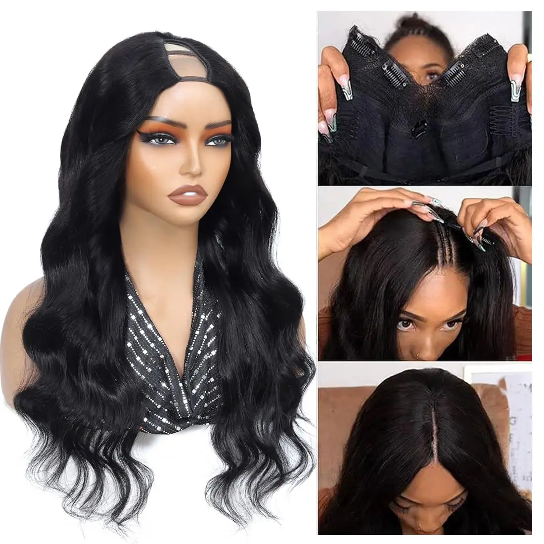V Part Wig Human Hair 100% Remy Raw Human Hair 32 Inch 180% No Glue Brazilian Loose Wavy V Part Human Hair Wigs for Women
