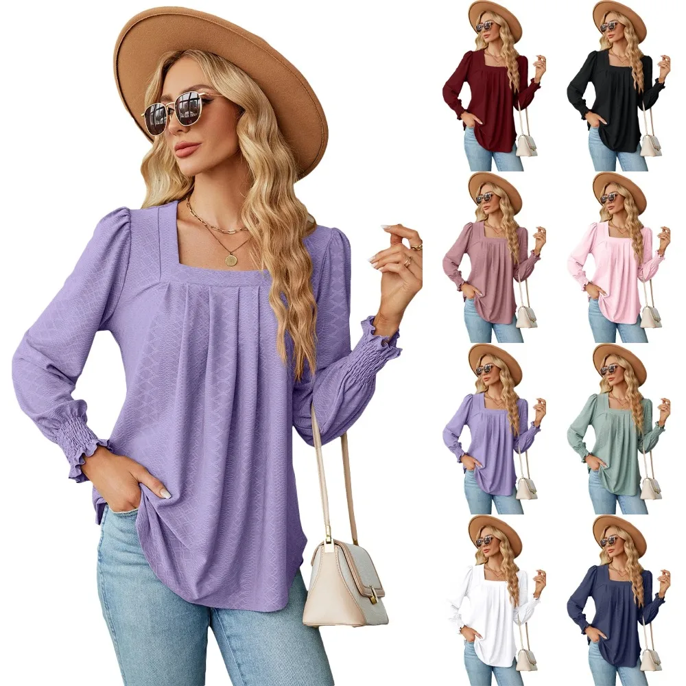 Women's Blouses & Shirts for Women Elegant Clothes Korean Long Sleeve Square Neck White Chiffon Tops Spring Autumn Clothing