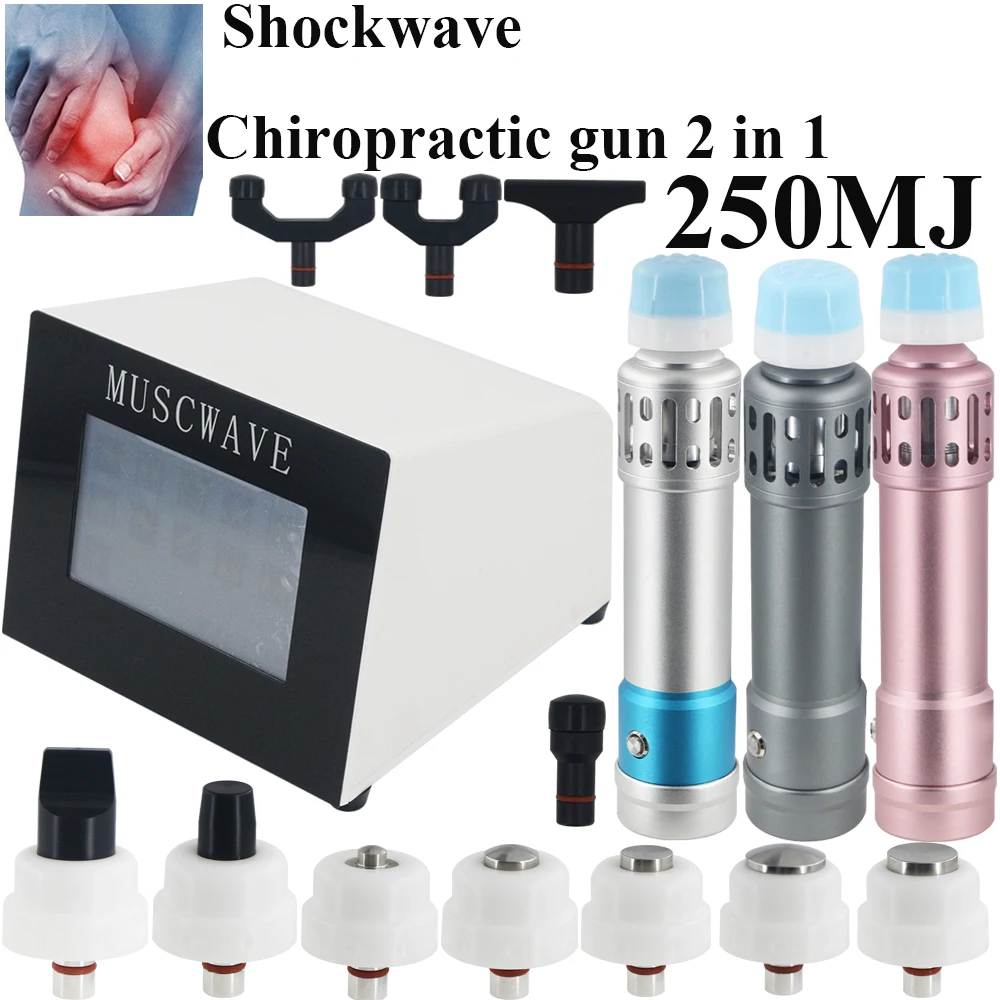 

250MJ Shock Wave Chiropractic Gun 2 in 1 Massager ED Treatment Plantar Fasciitis Pain Relief Shockwave Therapy Machine MUSCWAVE