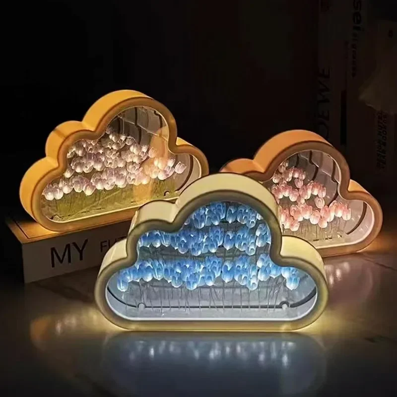 Flower Tulip Cloud Lamp DIY Tulip Cloud Mirror Night Lights 20 for Bedroom Creative Gift for Teen Girls Couple Friends Children led night light,night light,led night lamp