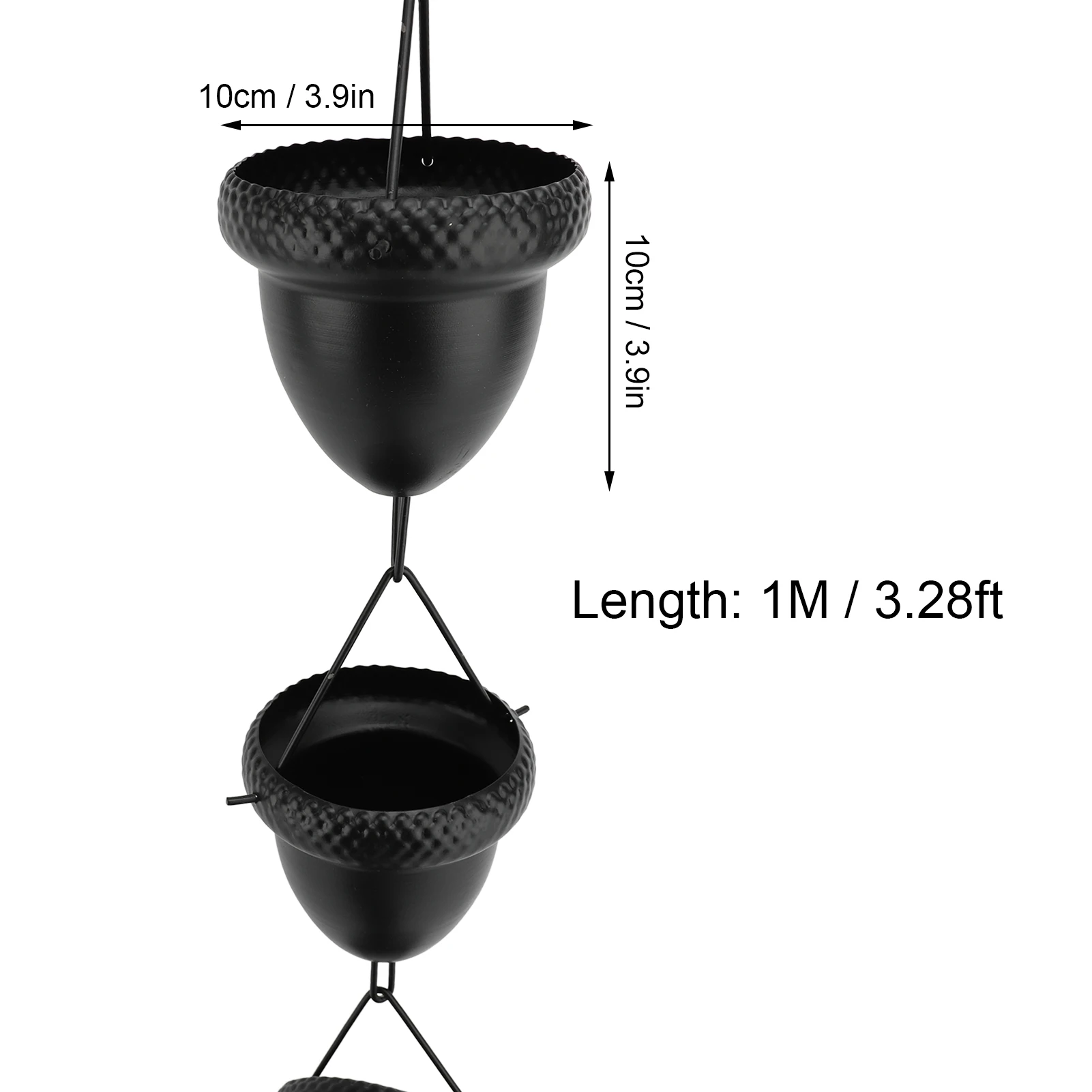 Rain Chain Acorn Large Cup Rain Catcher Chain 3.28ft Length Replacement Downspout for Gutters Garden Outdoor Decor Black
