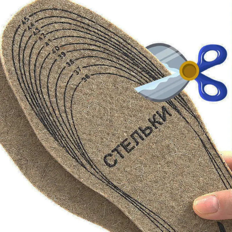 Fake Wool Felt Thermal Insoles Sweat Absorbent Breathable Boots Pad Foot Keep Warm Thicken Winter Warm Cushion 30*10.3cm 1pair