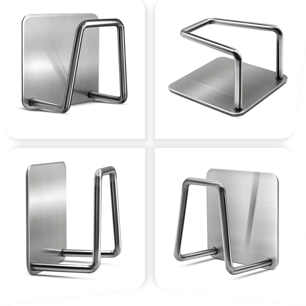 Stainless Steel Sponge Holder Hook Sink Drain Drying Rack Self Adhesive Wall Hooks For Bathroom Kitchen