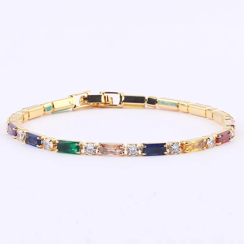 Gold Filled Copper Cubic Zirkoon Verstelbare Kleurrijke Armband Voor Vrouwen Meisjes Regenboog Sieraden Beste Party Verjaardag Huwelijkscadeau