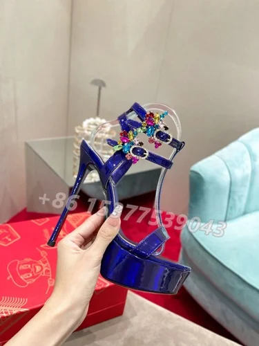 

New Platform Ankle Double-layer Straps Iridescent Rhinestone Crystal Embellished T-tied Design Open Toe Women's Stiletto Sandals