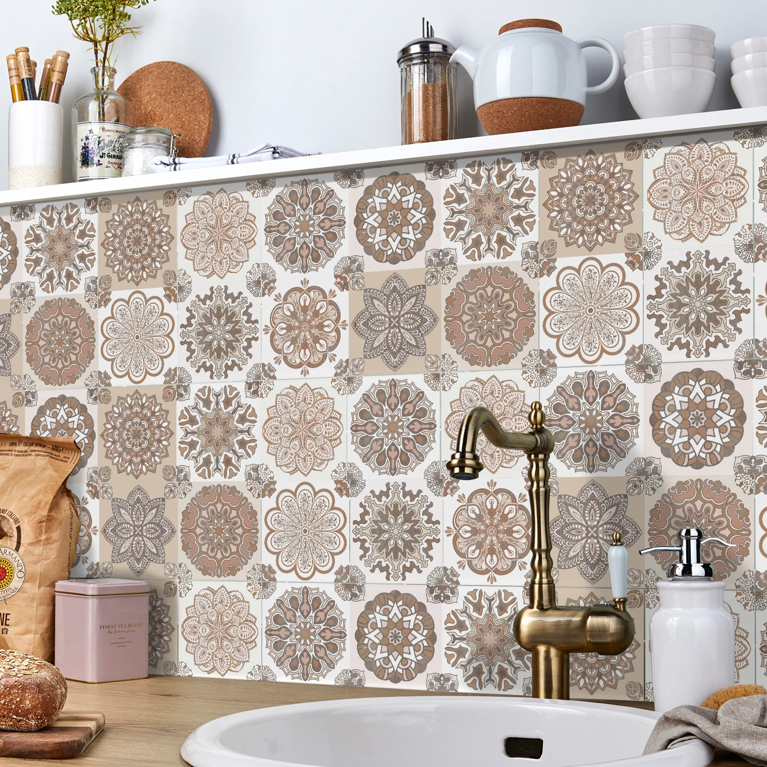 24pcs European Retro Art Tile Wall Stickers Kitchen Wallpaper Murals Living Room Bathroom Waterproof Self-Adhesive Decals wall stickers,wall sticker
