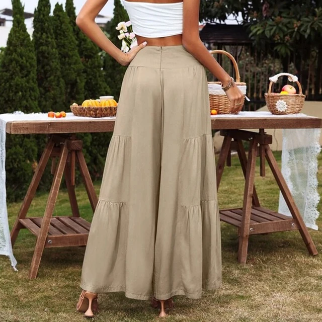 Comfortable Casual Wide Leg Pants Summer Solid Fashion For Women 2022 New Cotton  Linen White Elastic High Waist Loose Trousers - Pants & Capris - AliExpress