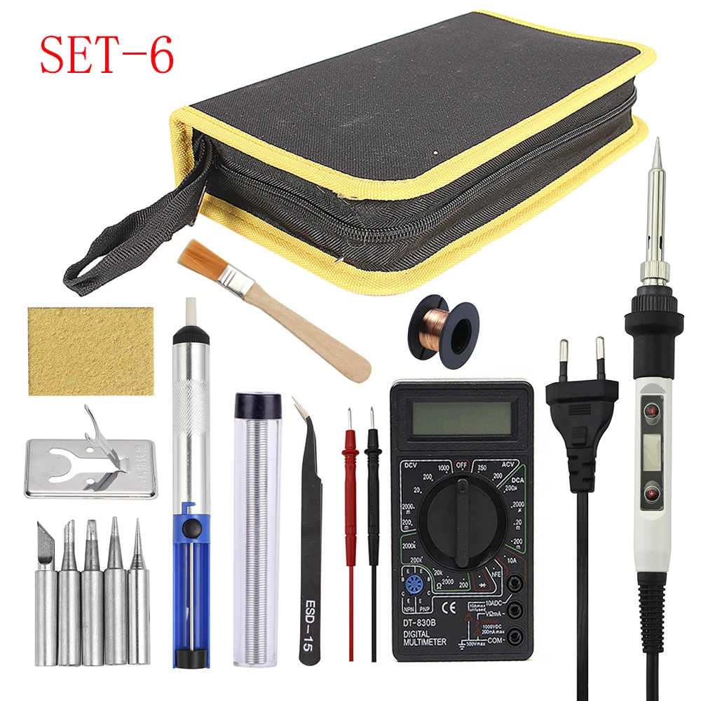 80W Soldering Iron Adjustable Temperature LCD Digital Electric Solder Rework Desoldering Pen Station With Solder Wire Tips Set portable arc welder Welding Equipment