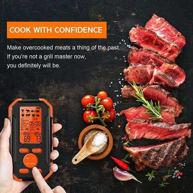 Wireless Meat Thermometer,195ft Wireless Range Digital Thermometer For  Cooking, Food Thermometer With Smart Alert