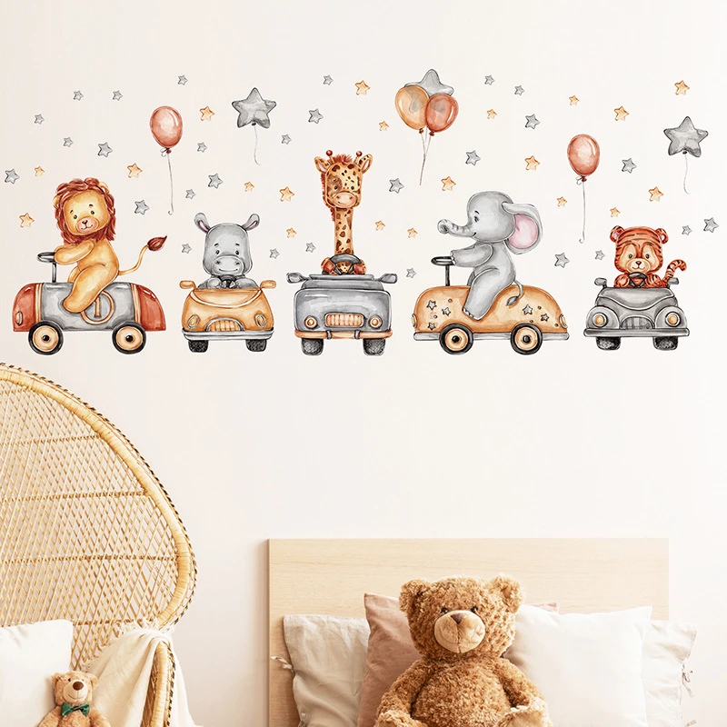 Giraffe Wallpaper Kids Room Wall Stickers Cartoon Animal Cars Wall